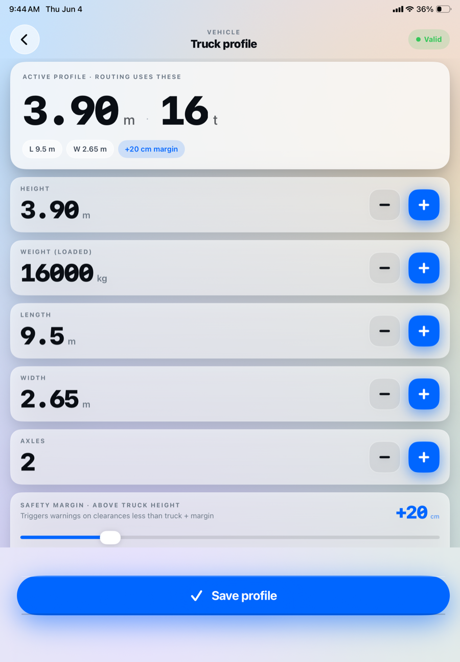 Vehicle profile editor